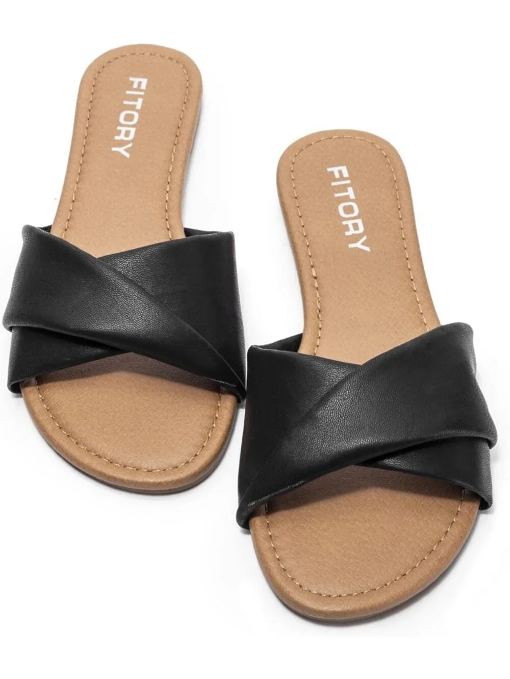 Women's Black Flat Sandals Fashion Slides With Soft Leather Slippers for Summer